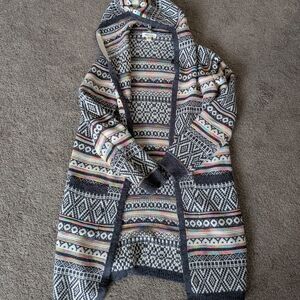 Monteau Geometric Knit Hooded Cardigan